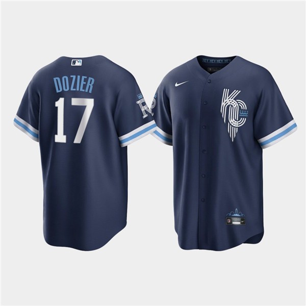 Men's Kansas City Royals #17 Hunter Dozier 2022 Navy City Connect Cool Base Stitched Jersey Men's Kansas City Royals #17 Hunter Dozier 2022 Navy City Connect Cool Base Stitched Jersey